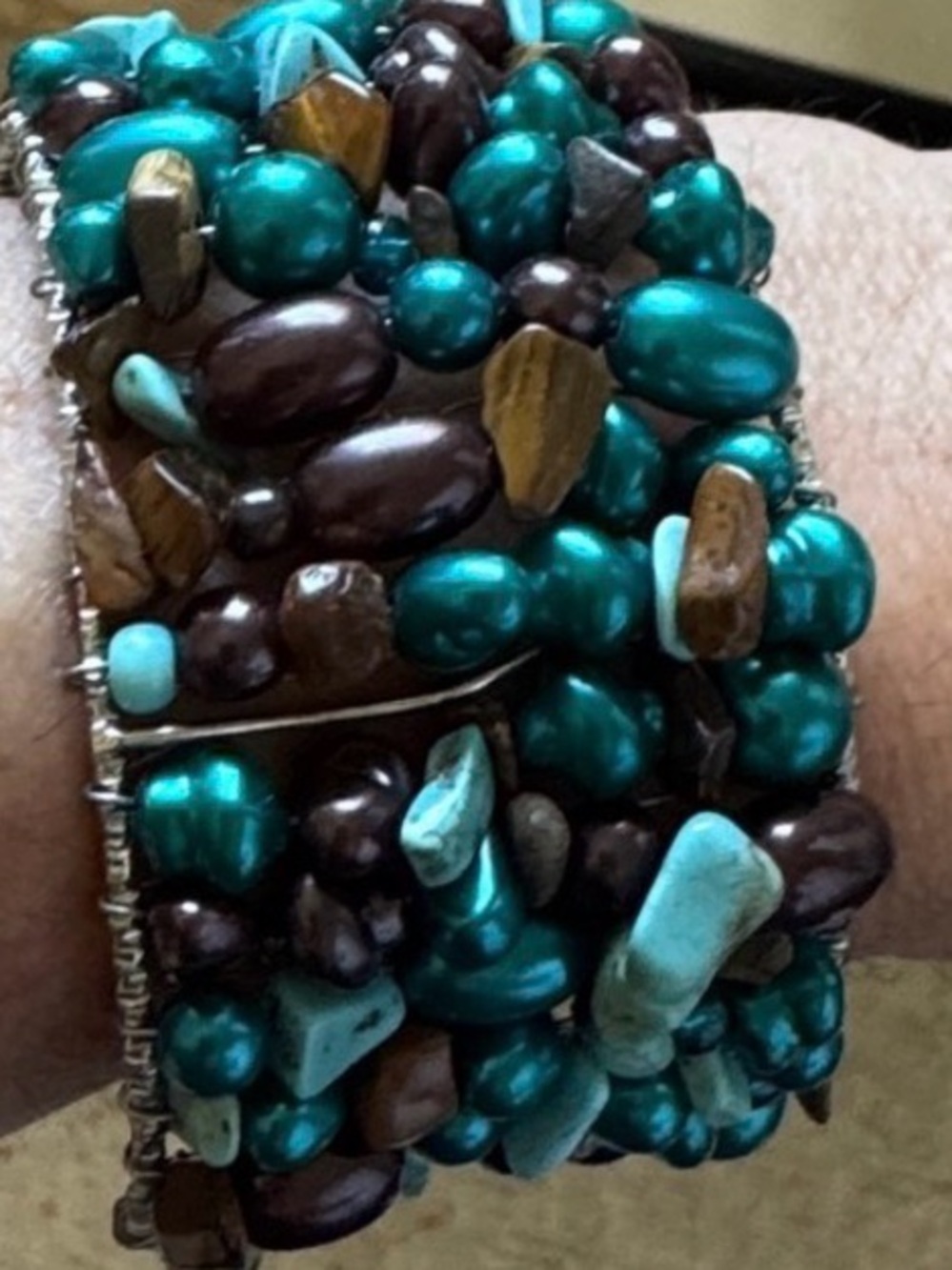 Artisan Made Turquoise & Bead
Silver Tone Open Cuff Bracelet - Picture 5 of 5